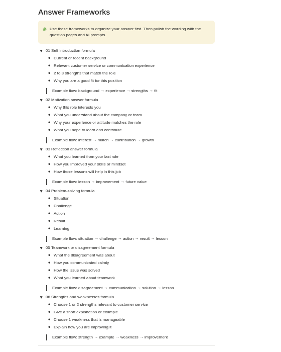 Six answer frameworks expanded